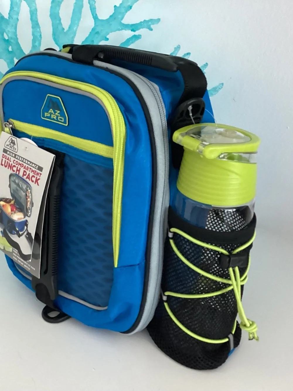 AZ Pro Insulated Zipper Lunch Bag, Blue Geometric w/ Containers & Ice Packs NEW